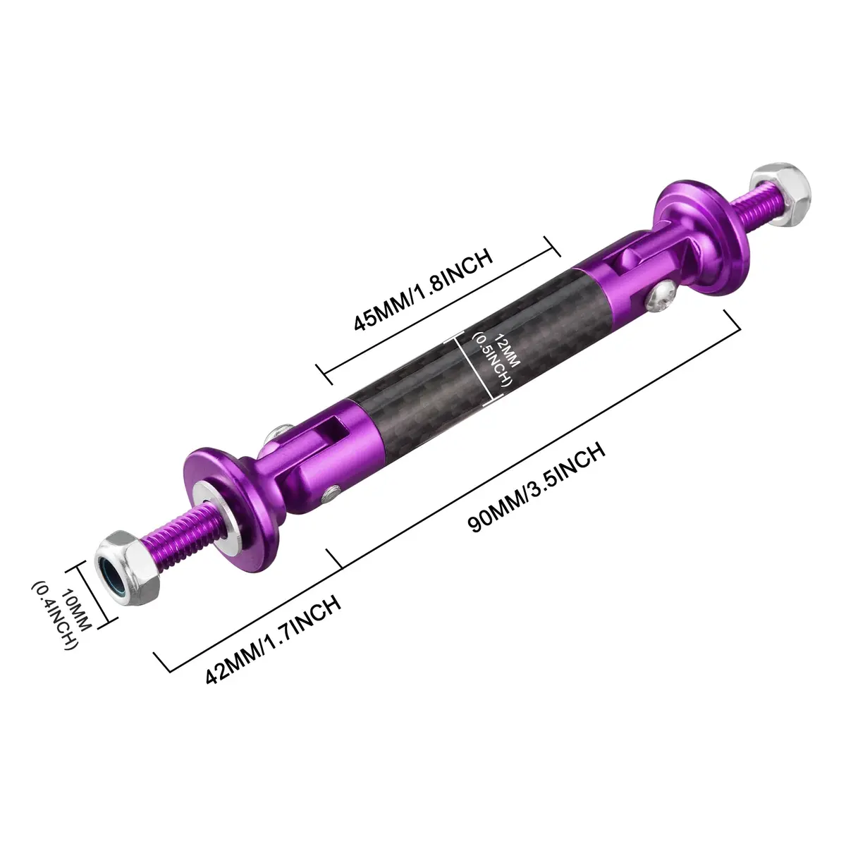 TOMALL Car Adjustable Bumper Support Strut Rod 45mm | Universal Aluminum Carbon Fiber Purple - view 2