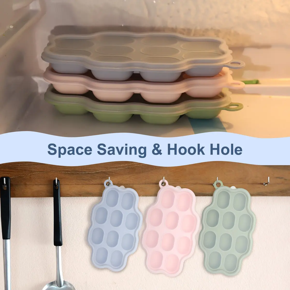 KingKam Silicone Nibble Freezer Tray (3 Pack) | Baby Food & Breastmilk Popsicle Mold (300 ml, 10 Holes) - view 5