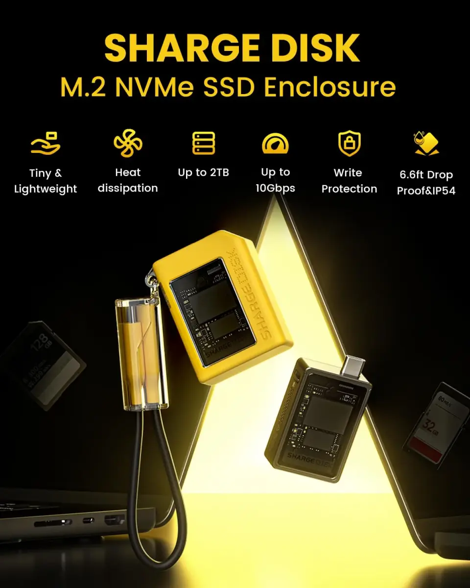 SHARGE Disk M.2 NVMe SSD Enclosure with Active Cooling System, 22.3mm (2230) | 10Gbps USB-C 3.2 Gen2 - view 2