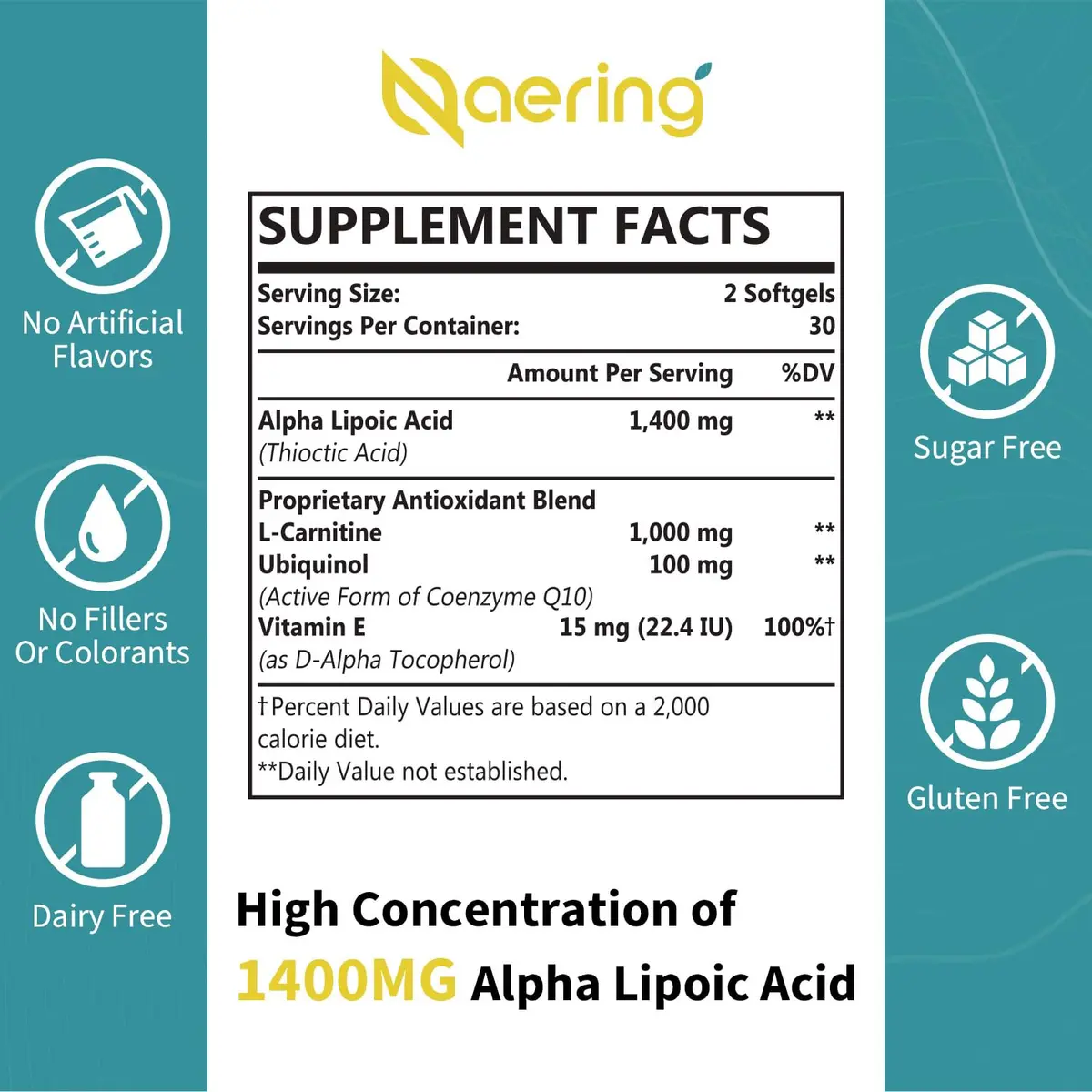 Naering Liposomal Alpha Lipoic Acid 1400mg Softgels | Powerful Antioxidant & Absorption (70-120 chars) - view 2