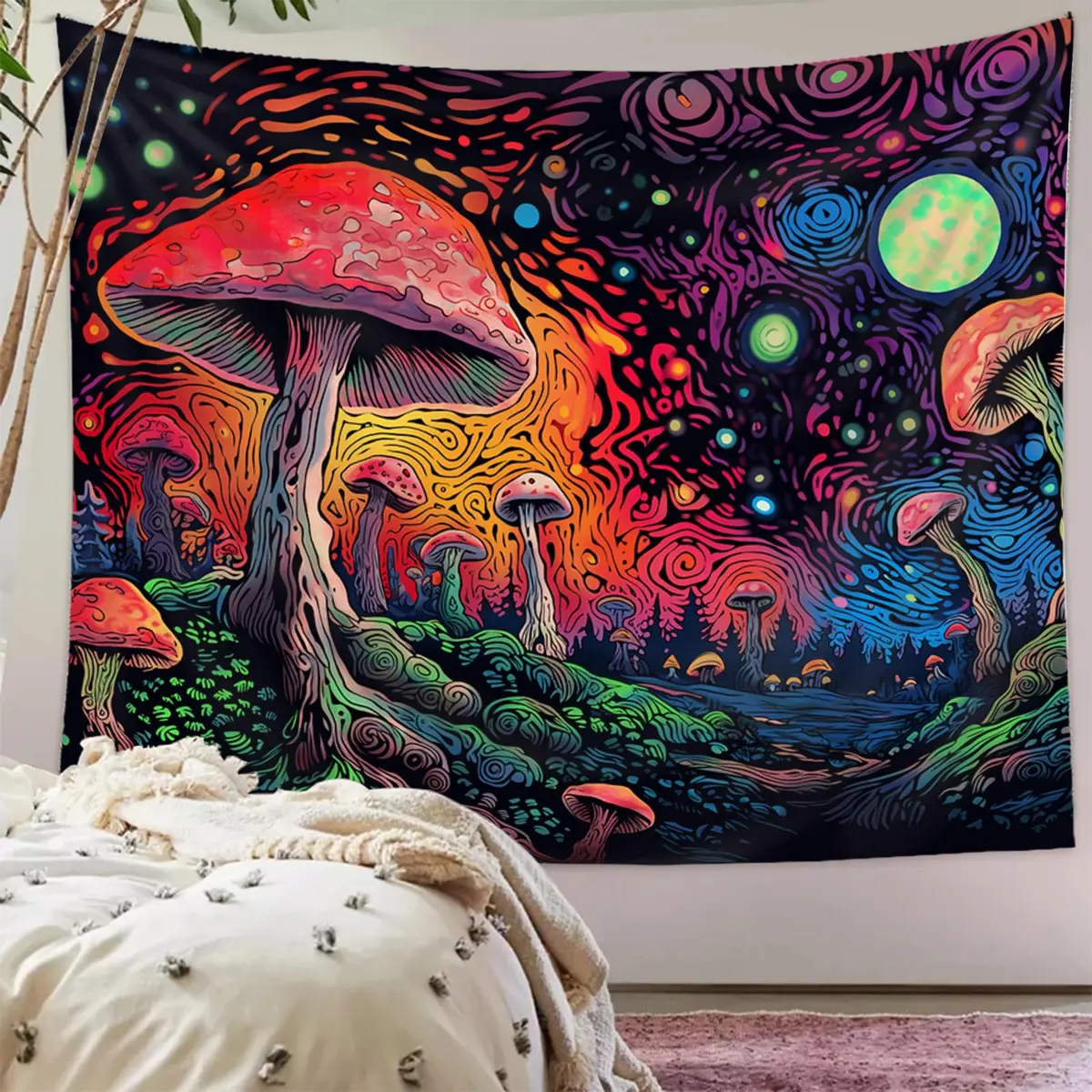 Tapzen Moon Stars Colorful Plant Tapestry 40" x 30" | Boho Wall Hanging for Bedroom - view 2