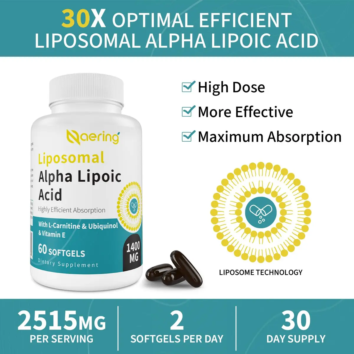 Naering Liposomal Alpha Lipoic Acid 1400mg Softgels | Powerful Antioxidant for Wellness - view 6