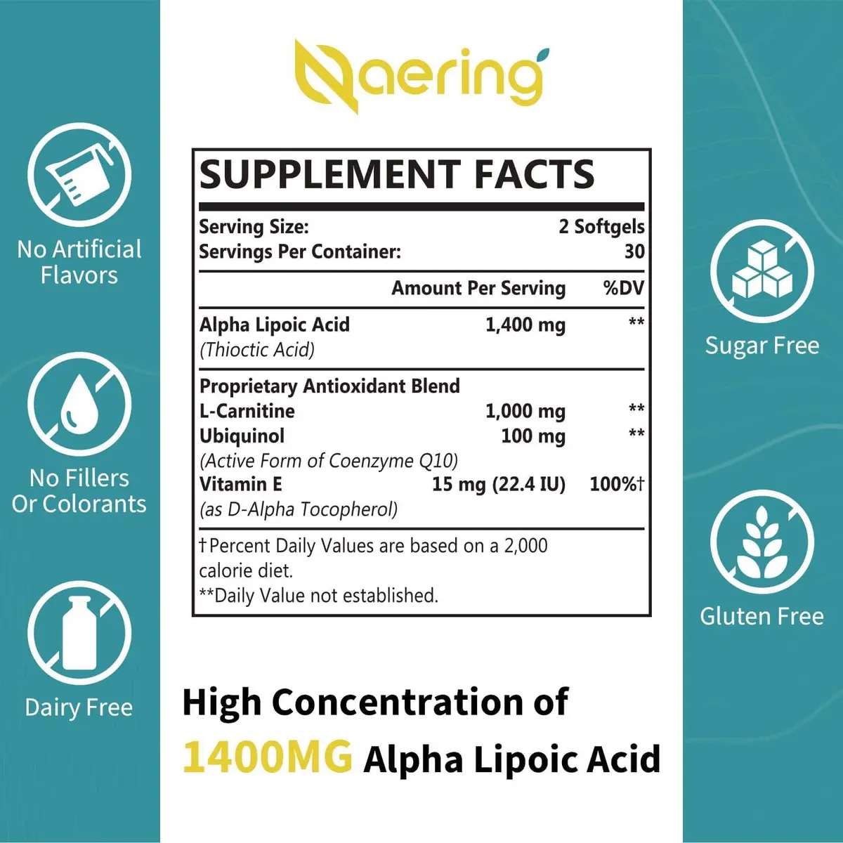 Naering Liposomal Alpha Lipoic Acid 1400mg Softgels | High Dose Antioxidant Support for Adults - view 2