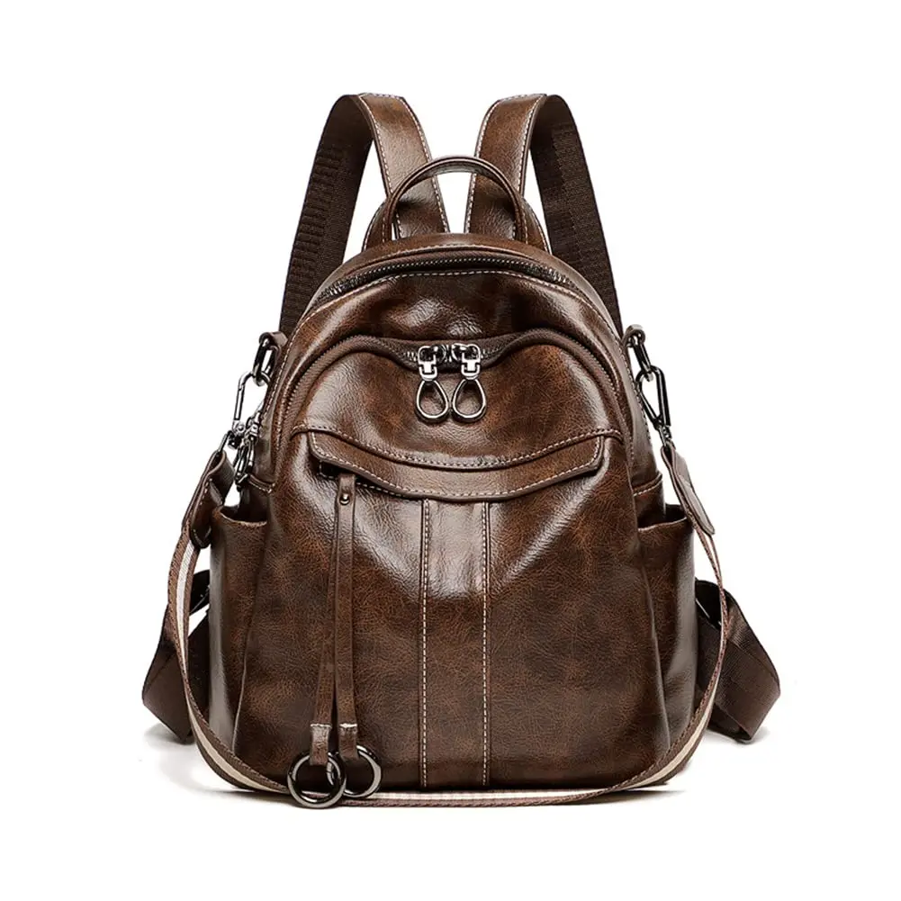 Mn&Sue Women's Leather Backpack Purse Medium Size Fashion Shoulder Bag Rucksack - Coffee, 25.7cm (10.1" W) - main product image