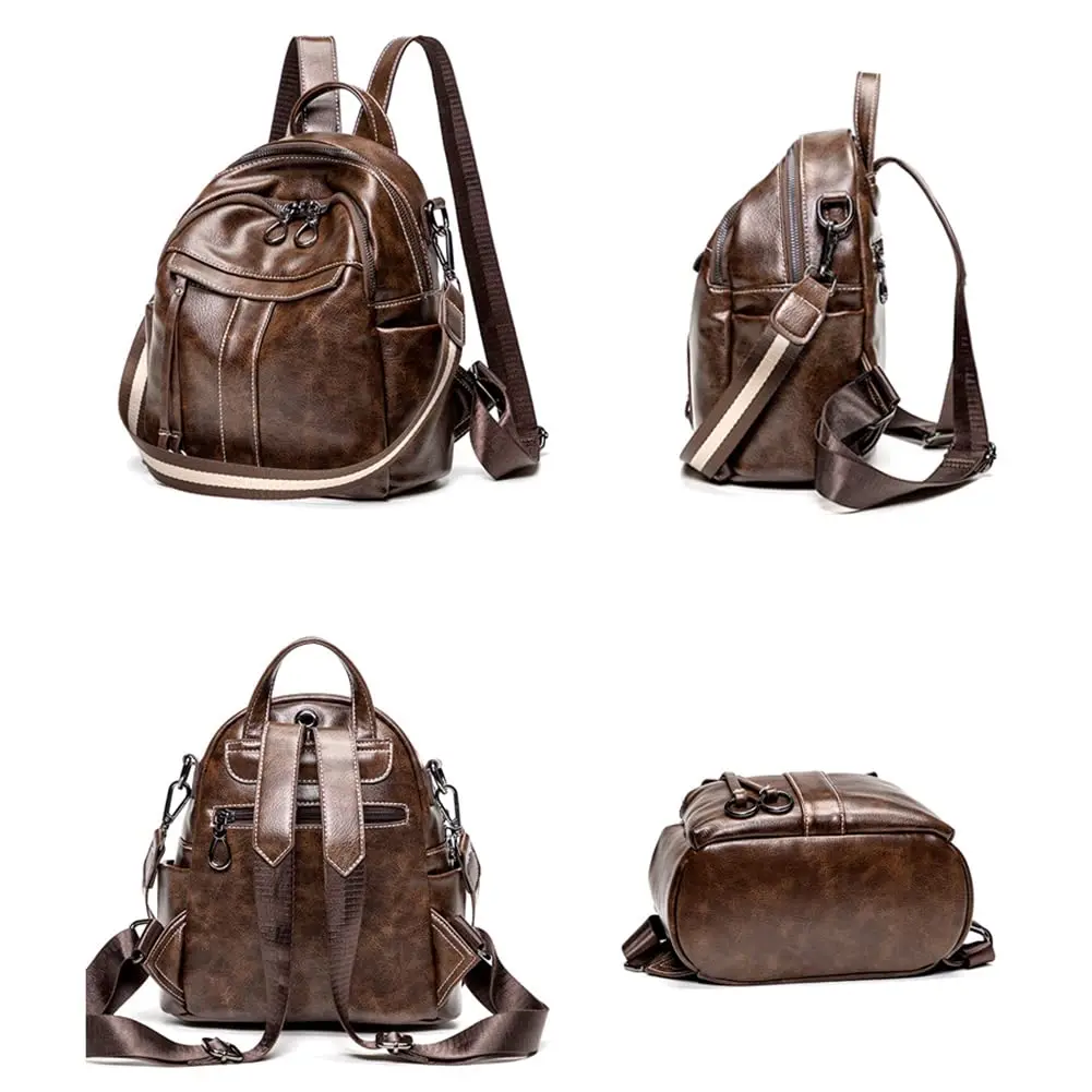 Mn&Sue Women's Leather Backpack Purse Medium Size Fashion Shoulder Bag Rucksack - Coffee, 25.7cm (10.1" W) - view 3