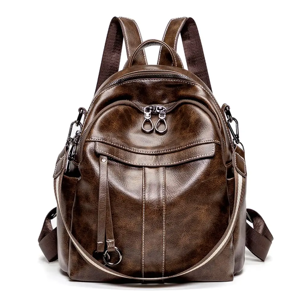 Mn&Sue Medium Leather Backpack Purse Coffee | 11" x 5.5" x 11.8" (28cm x 14cm x 30cm) - main product image