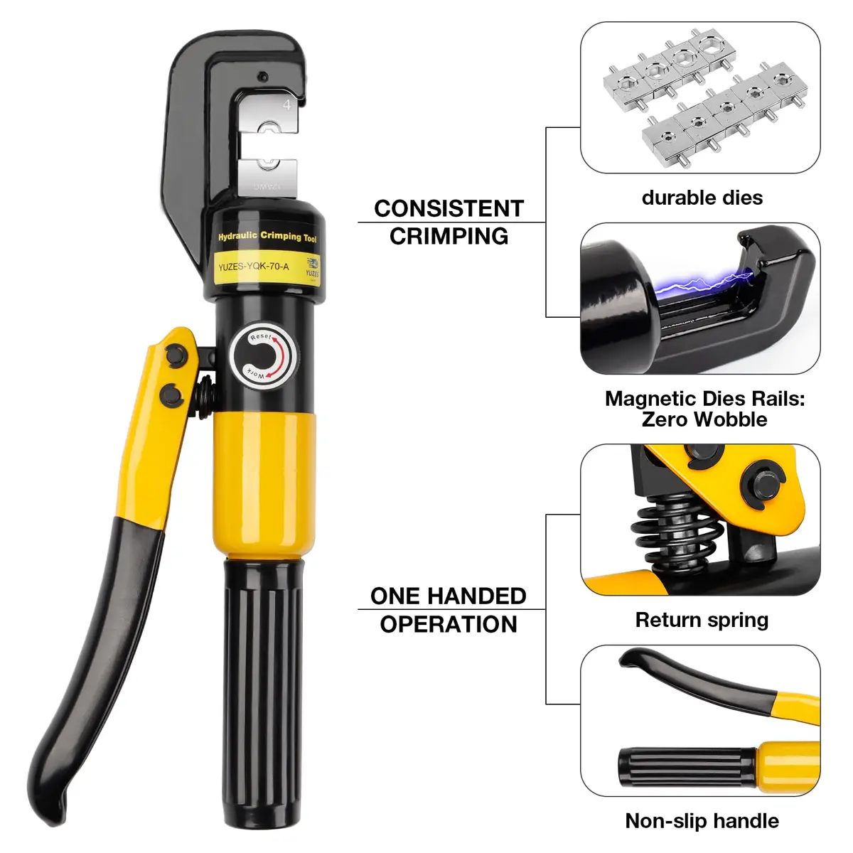 YUZES Hydraulic Crimping Tool 12 to 2/0 AWG | Heavy-Duty Battery Cable Crimper for Automotive & Industrial Use - view 5