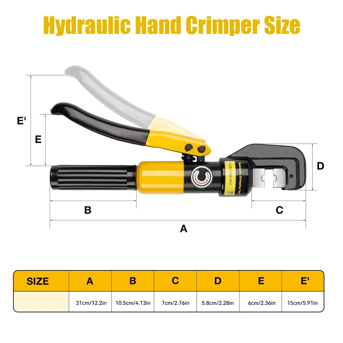 YUZES Hydraulic Crimping Tool 12 to 2/0 AWG | Heavy-Duty Battery Cable Crimper for Automotive & Industrial Use - view 8