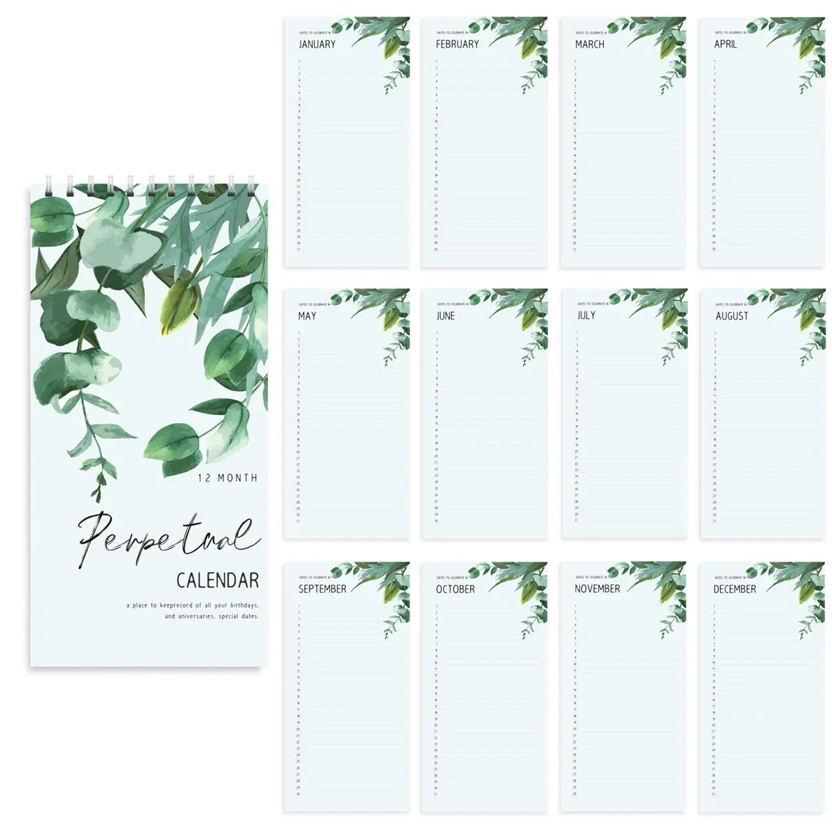 Mageeki Perpetual Calendar 5"x10" Wall Calendar for Important Dates & Birthdays | Durable Spiral Design - view 2