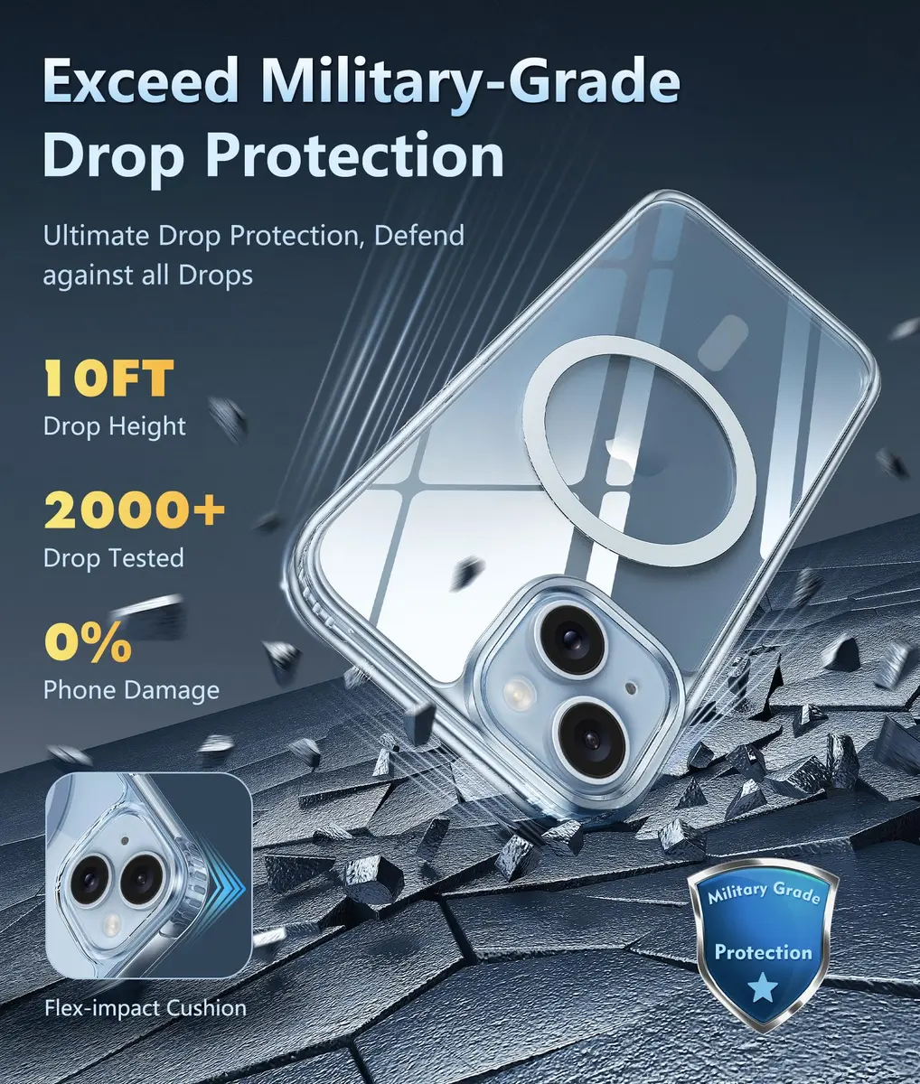 FNTCASE Clear MagSafe Compatible Case for iPhone 15/14/13 (6.1 Inch) | Military Grade Drop Protection - view 4