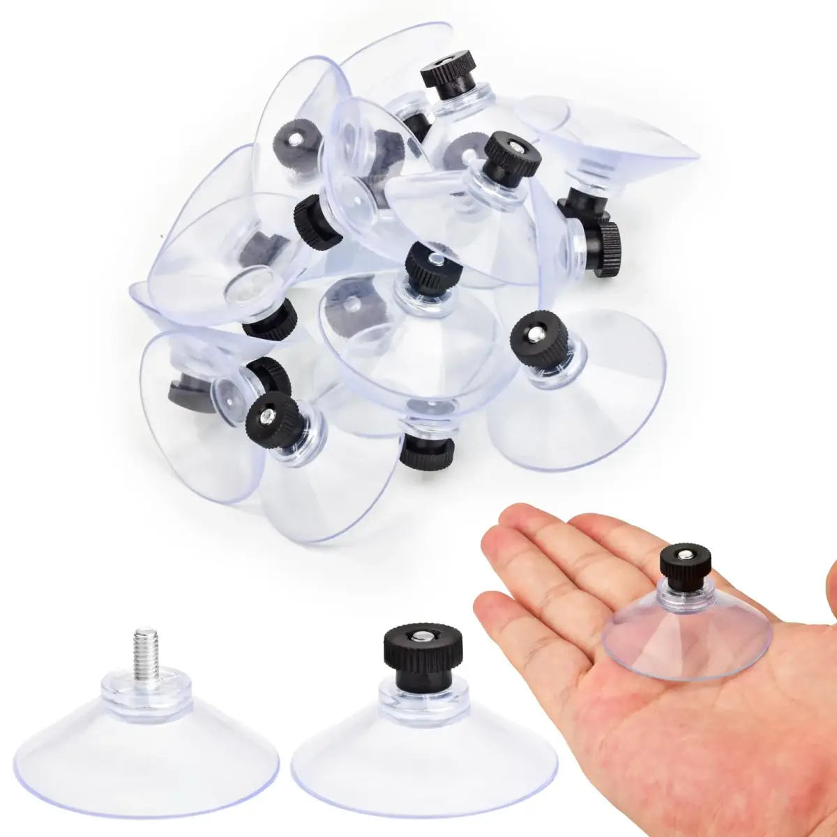 AccEncyc 40mm PVC Suction Cups with Stainless Steel Threads, Black, 50 Count | Clear PVC Tube Transparent in India - main product image