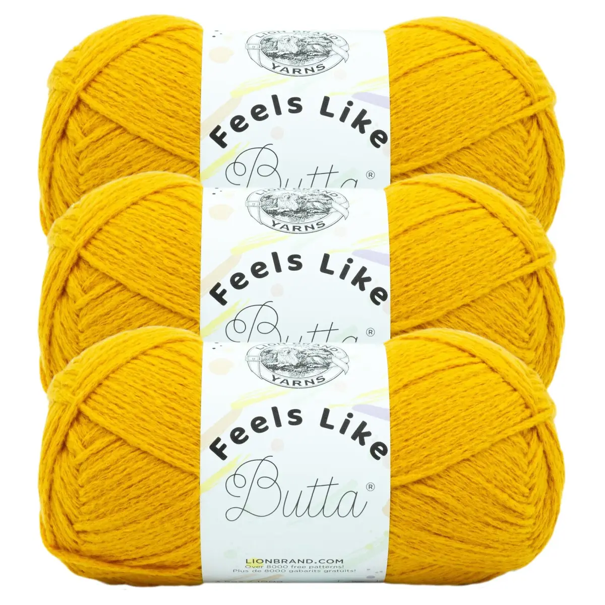 Lion Brand Feels Like Butta Golden Sunshine Yellow Crochet & Knitting Yarn, 3 Pack (100g Each) | OEKO-TEX Certified Polyester - main product image