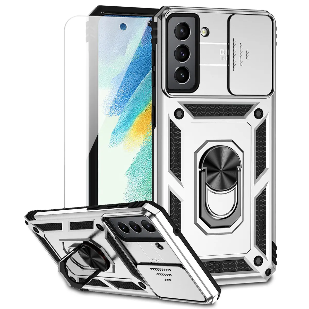 M MAIKEZI Silver 5G Cellular Phone Case with Camera Cover & HD Screen Protector | Military Drop Tested - main product image