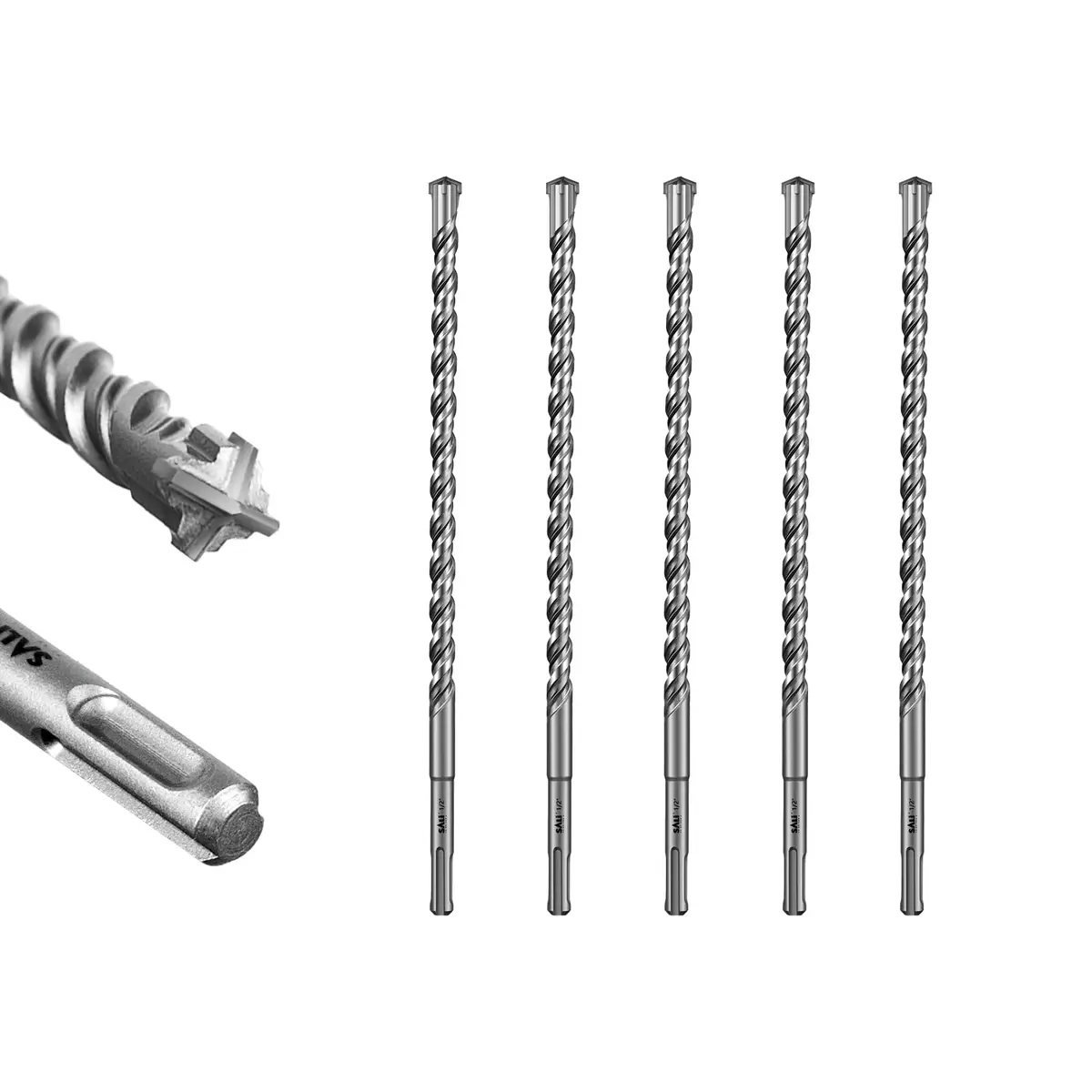 SALI 5 Pcs 1/2"*12" SDS Plus Rotary Hammer Drill Bit Kit | Carbide Tipped for Concrete, Brick, Stone - main product image