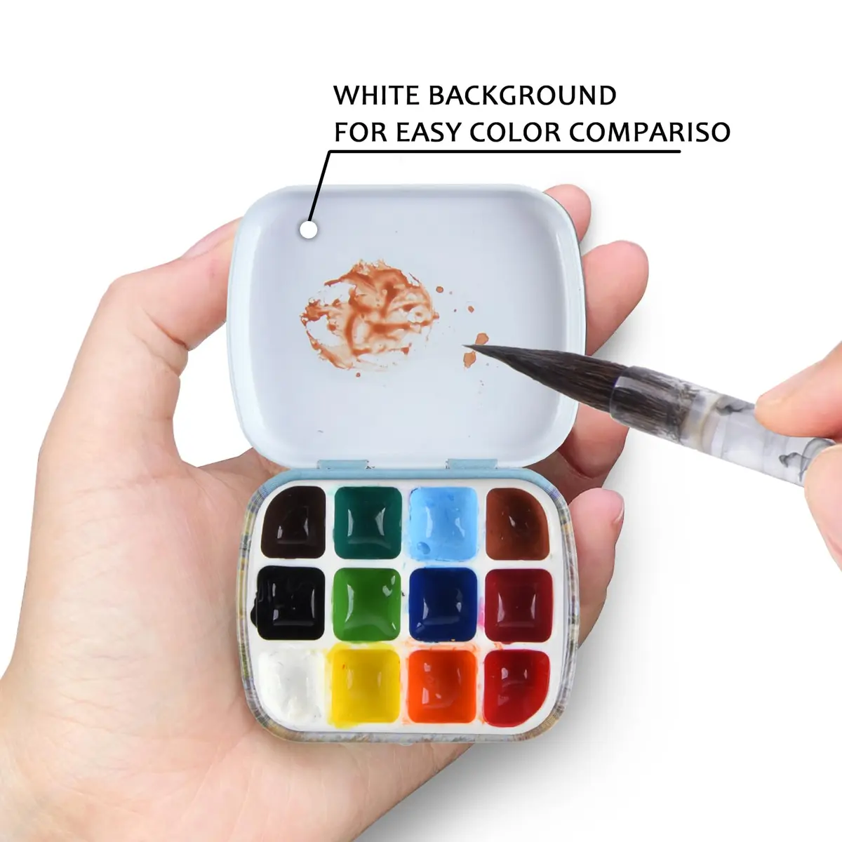 Qianshan Portable Travel Watercolor Palette, Mini Metal Tin Box, 12-Well | Compact Artist Set for On-the-Go Painting - view 2