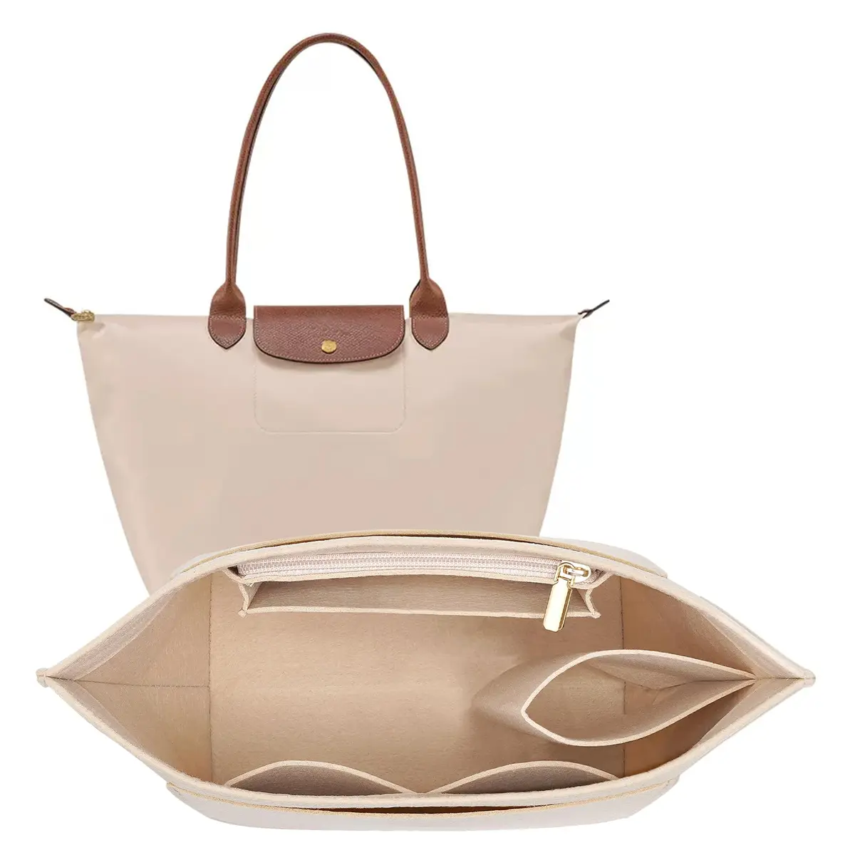 LOUKAYCCI Felt Purse Organizer Insert for Longchamp Le Pliage L Handbag, Large Beige | Keeps Bags Tidy - main product image