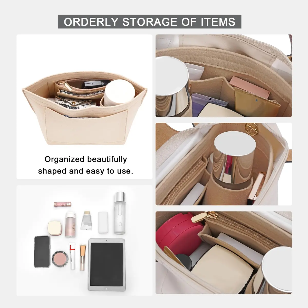 LOUKAYCCI Felt Purse Organizer Insert for Longchamp Le Pliage L Handbag, Large Beige | Keeps Bags Tidy - view 5
