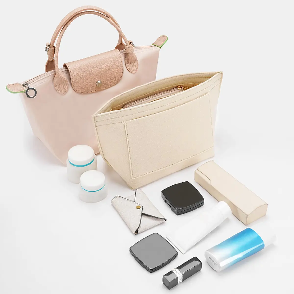 LOUKAYCCI Felt Purse Organizer Insert for Longchamp Le Pliage L Handbag, Large Beige | Keeps Bags Tidy - view 7
