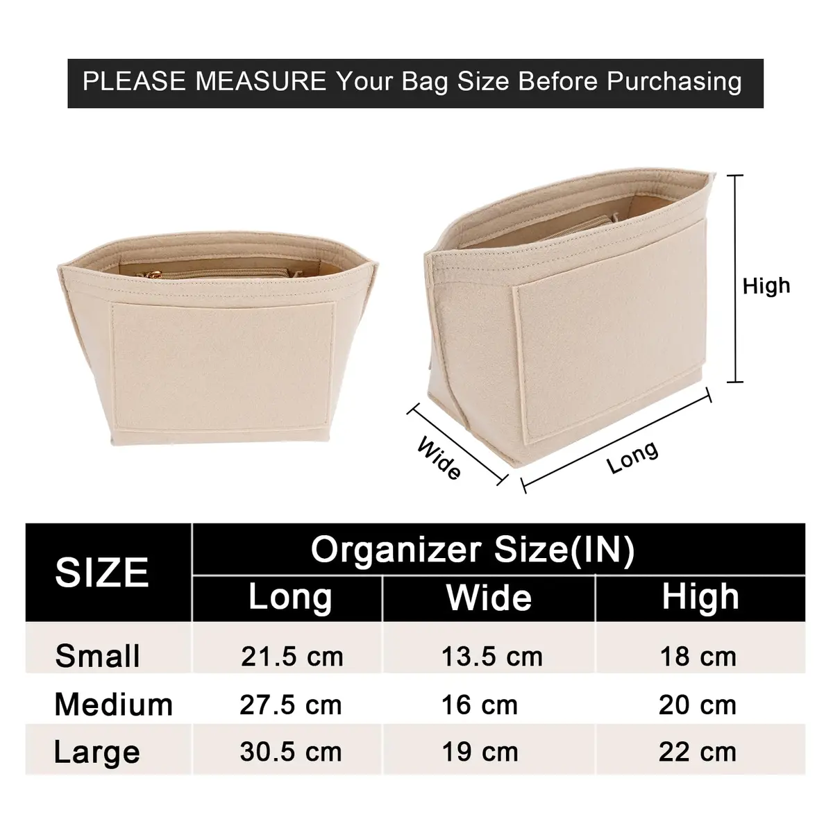 LOUKAYCCI Felt Purse Organizer Insert for Longchamp Le Pliage L Handbag, Large Beige | Keeps Bags Tidy - view 2