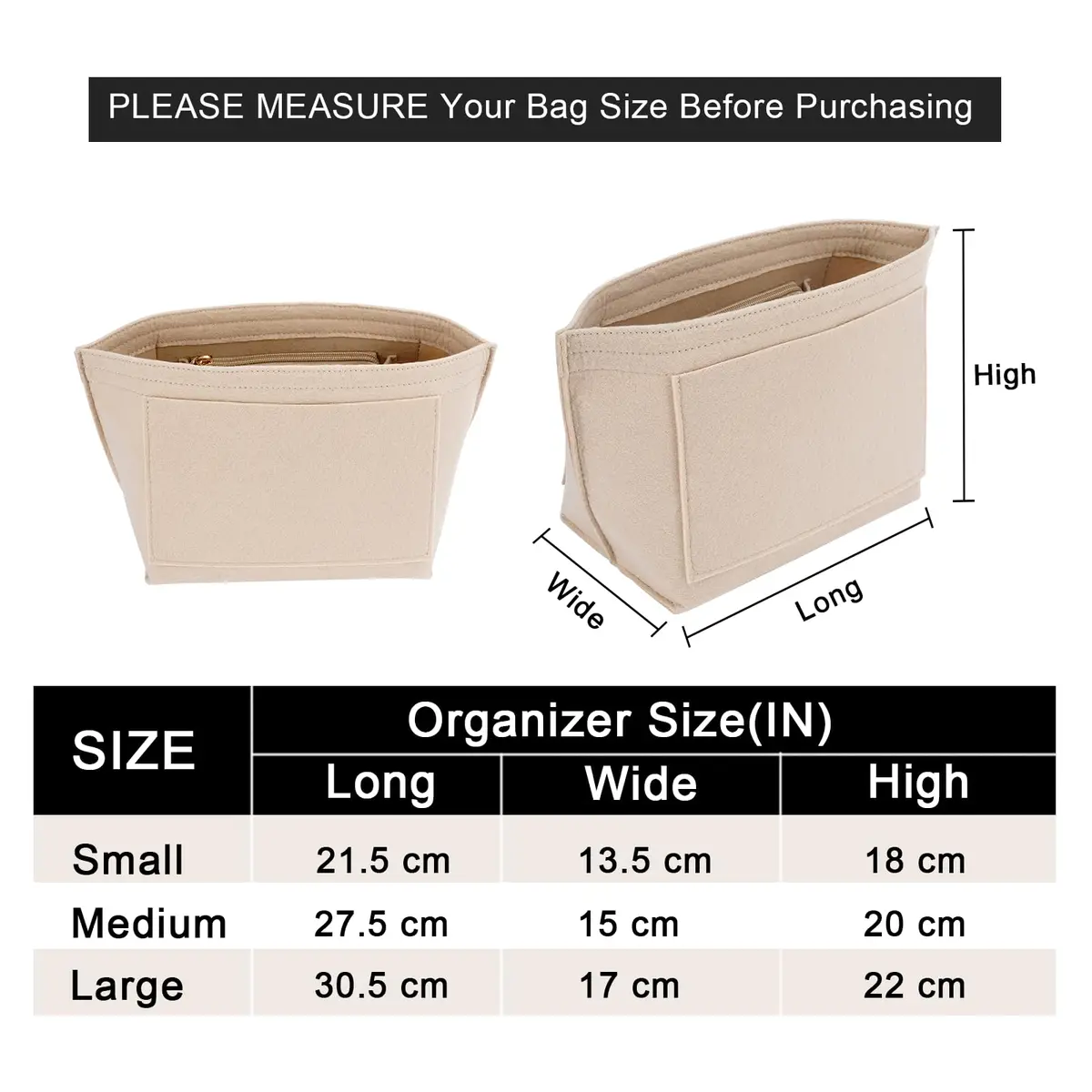 LOUKAYCCI Felt Purse Organizer Insert for Longchamp Le Pliage S Handbag, Small Beige | Keeps Your Bag Tidy & Structured - view 2