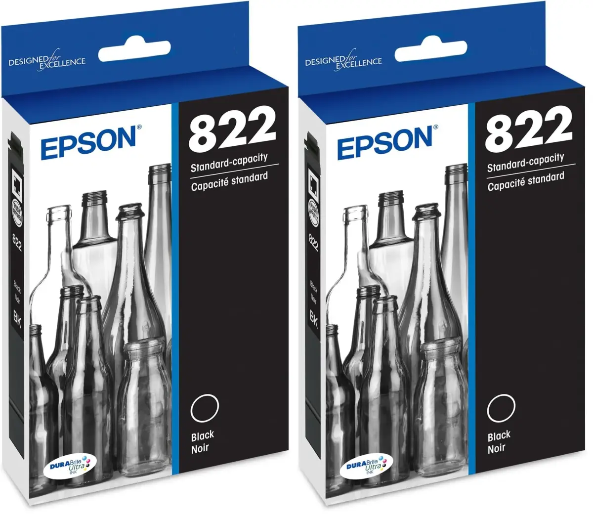 Epson DURABrite Ultra Black Ink Cartridge T822120-S Standard Capacity Pack of 2 | 400 Pages Yield - main product image