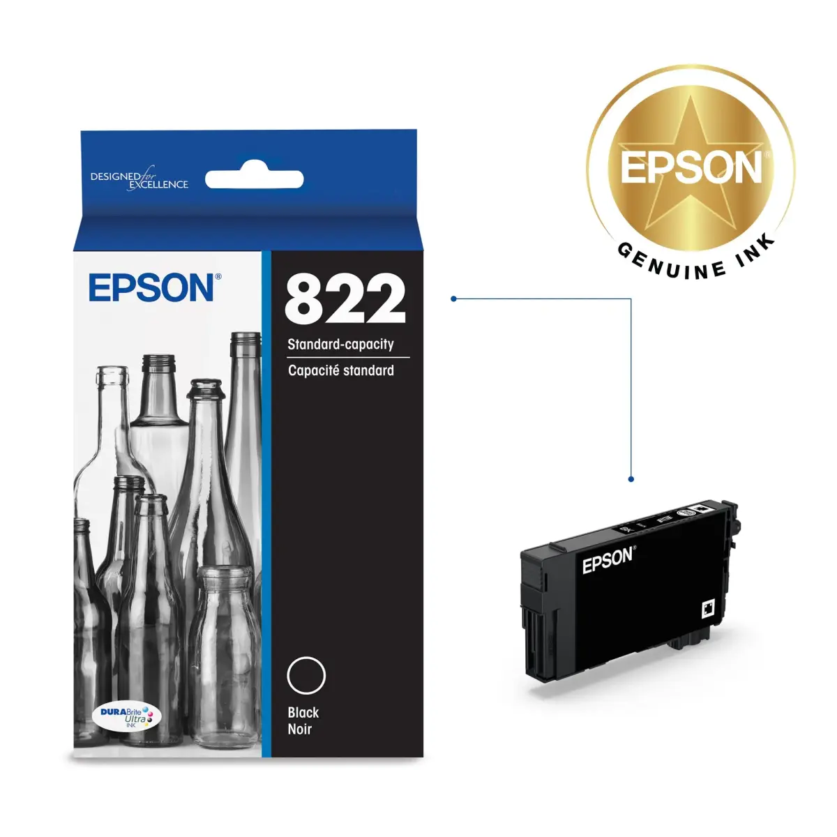 Epson DURABrite Ultra Black Ink Cartridge T822120-S Standard Capacity Pack of 2 | 400 Pages Yield - view 2
