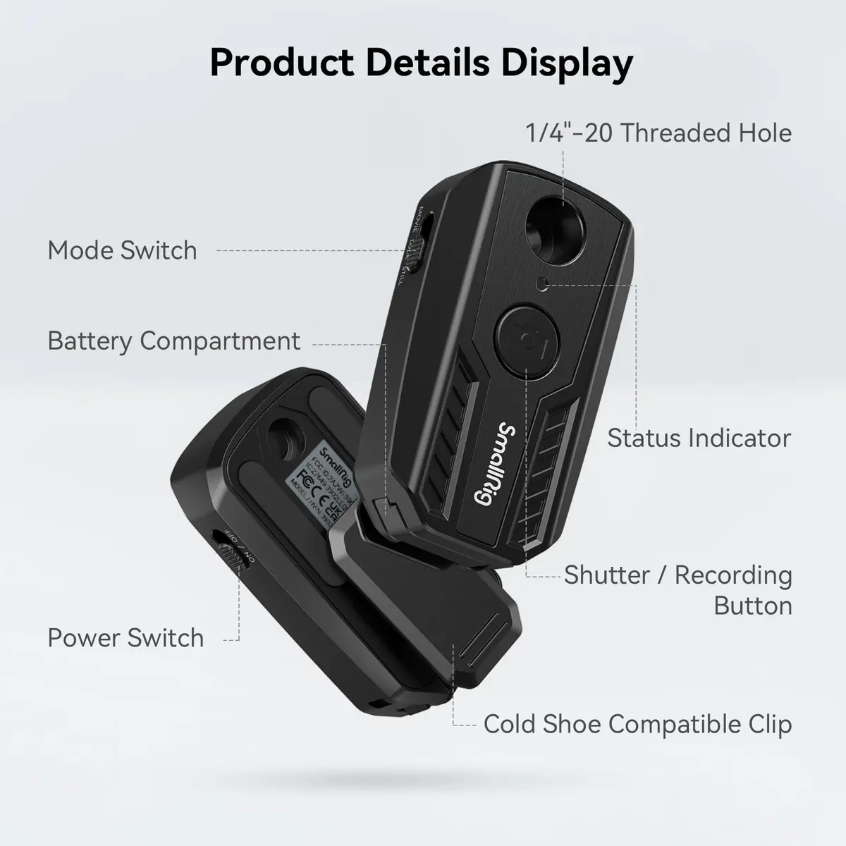SmallRig Wireless Camera Remote Control for Sony, Canon & Nikon | Bluetooth Shutter & Record (53.2 x 32.4 x 22.5mm) - view 3