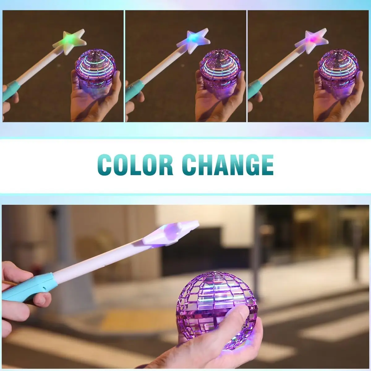 ATHLERIA Flying Orb Ball with Wand | Mini Drone Toy for Kids & Teens, RGB Light, Indoor & Outdoor Fun (Flying Ball with Wand) - view 2