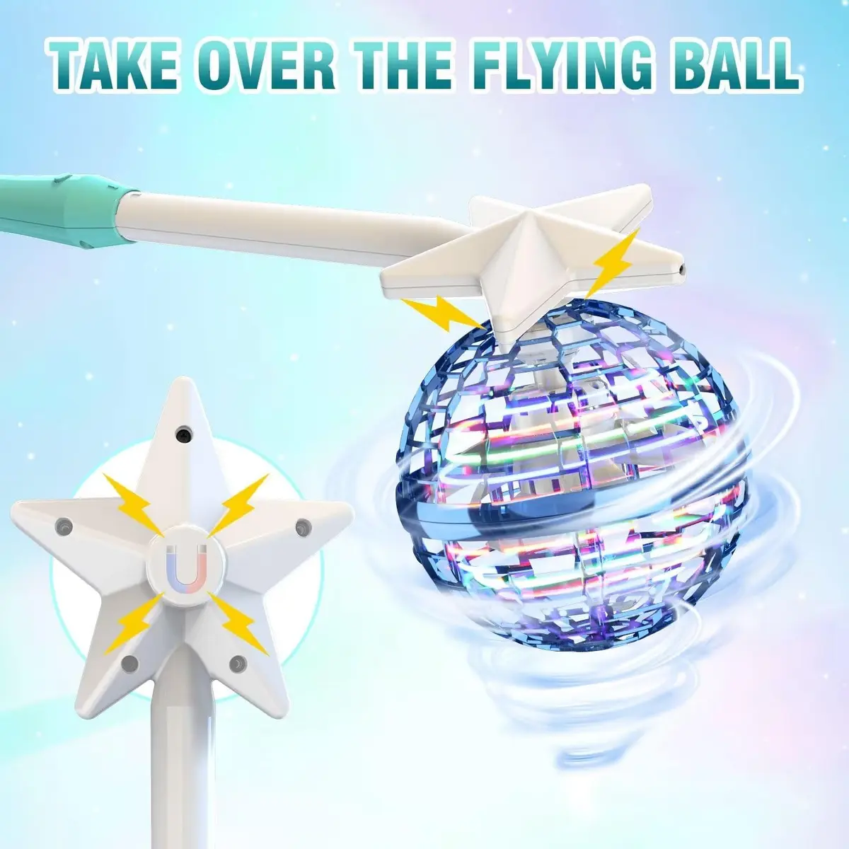 ATHLERIA Flying Orb Ball with Wand | Mini Drone Toy for Kids & Teens, RGB Light, Indoor & Outdoor Fun (Flying Ball with Wand) - view 3