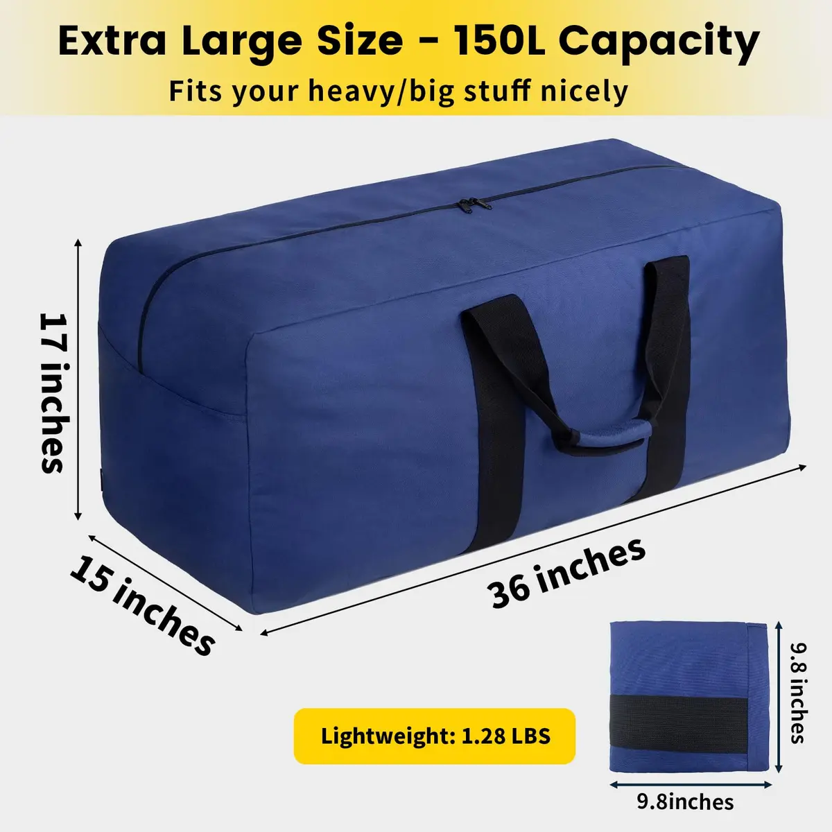 Vorspack 150L Extra Large Travel Duffle Bag | Heavy-Duty Polyester, 36x17x15 in, Blue - view 2