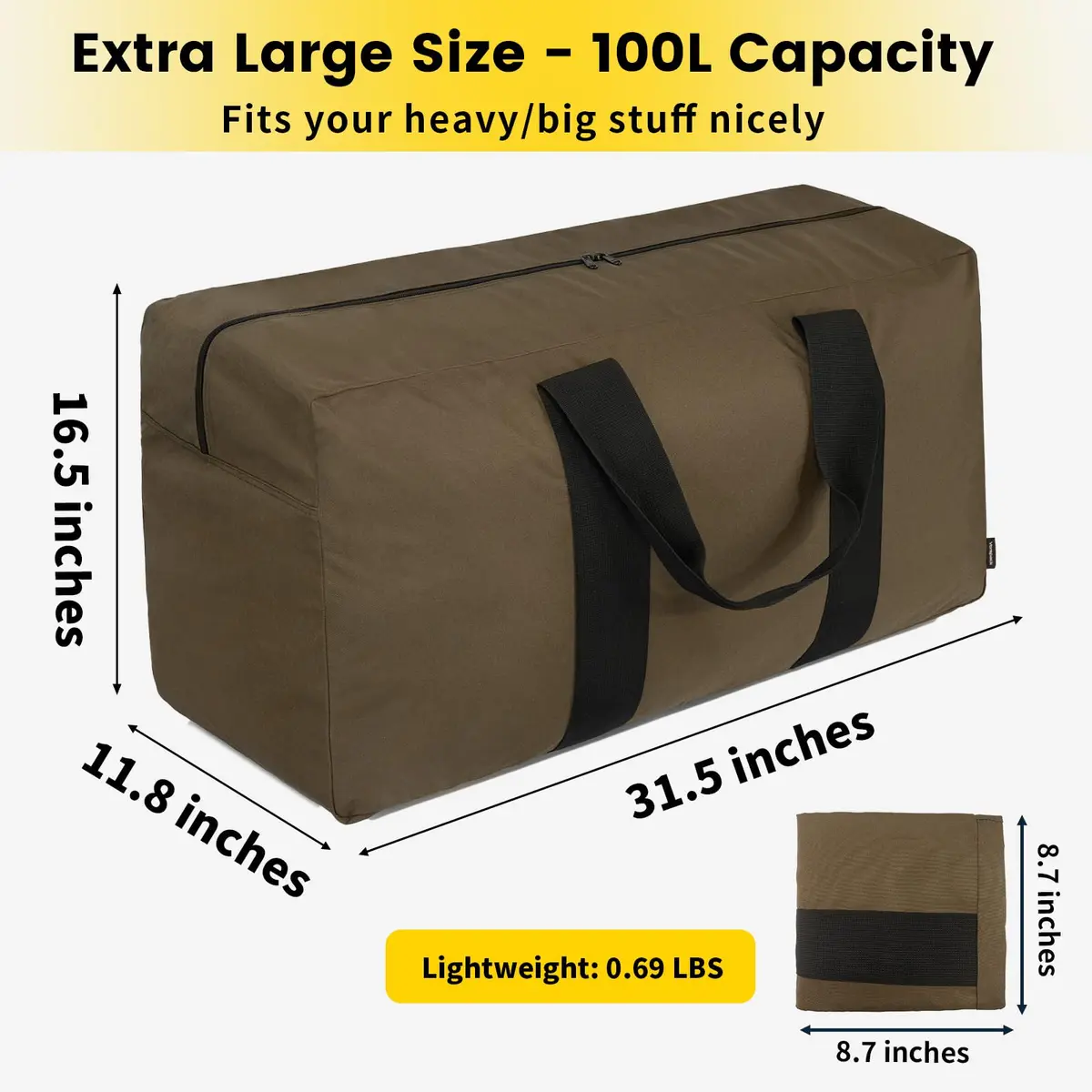 Vorspack 100L Extra Large Travel Duffle Bag Khaki | Heavy-Duty, Lightweight & Spacious - view 2