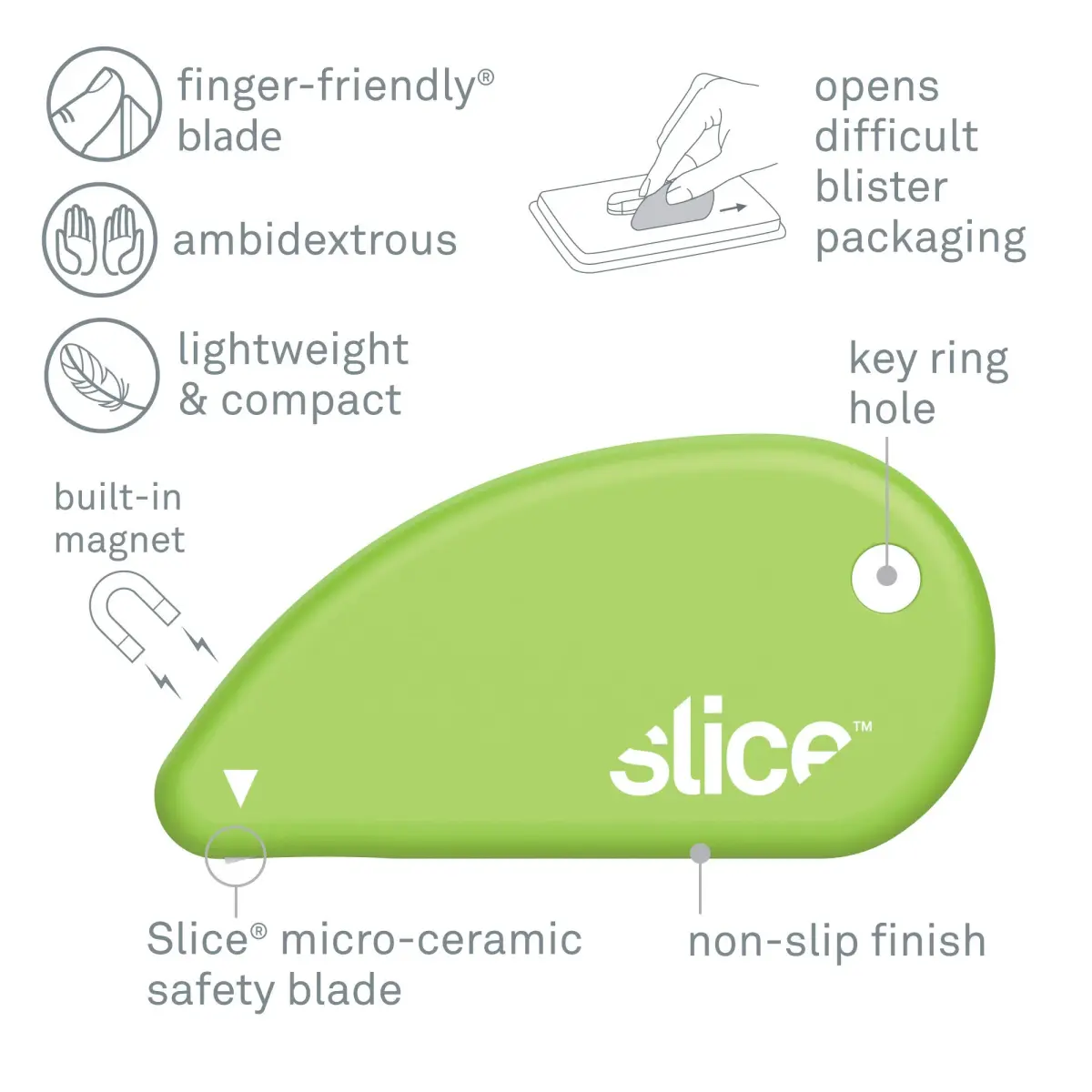 Slice 00100 Ceramic Blade Safety Cutter, Green, Pack of 2 - Keychain Ready & Finger Friendly - view 2