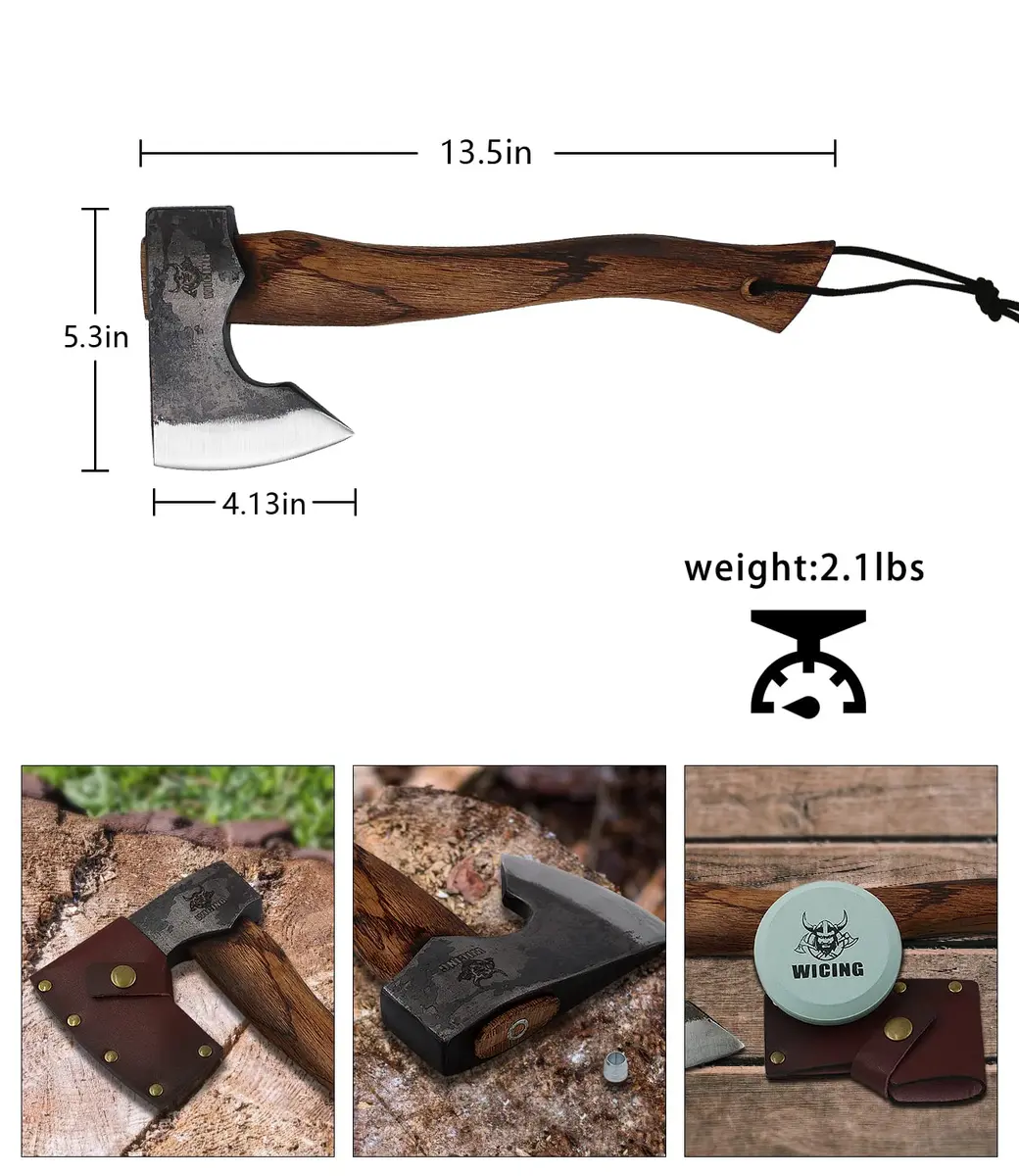 WICING 13.5 Inch Hatchet | Carbon Steel & Beech Handle for Camping & Gardening - view 2