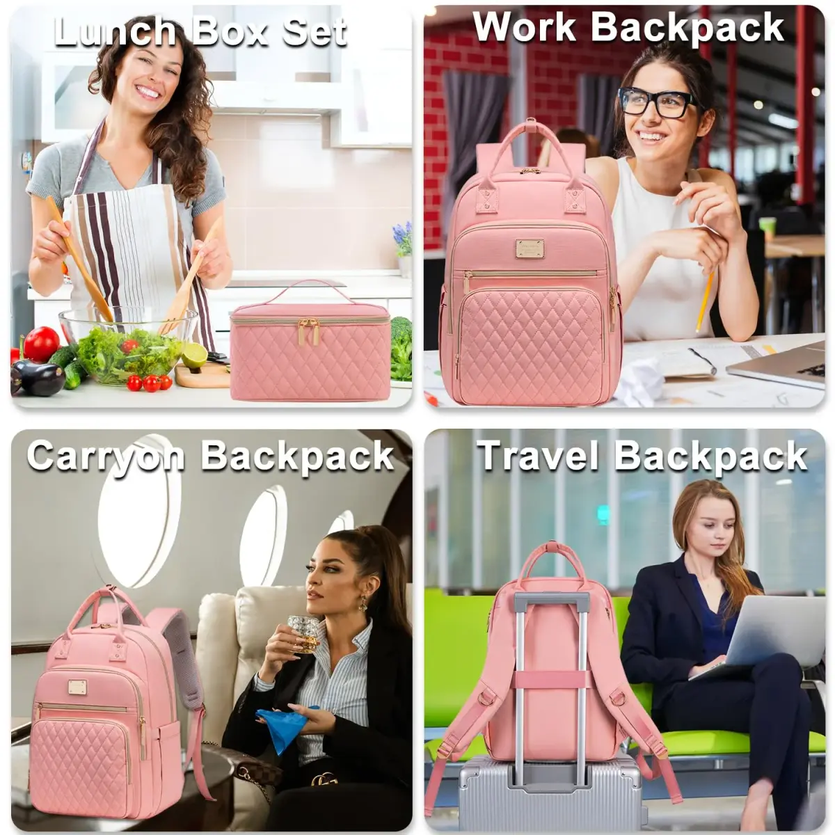 Weitars Insulated Lunch Backpack for Women with 15.6 Inch Laptop Compartment | Pink Carry-On Travel Bag - view 7