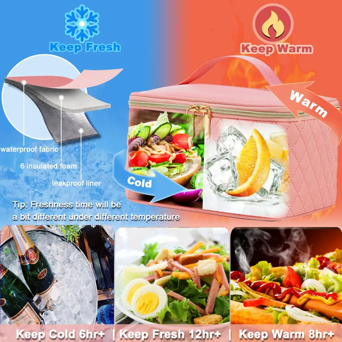 Weitars Insulated Lunch Backpack for Women with 15.6 Inch Laptop Compartment | Pink Carry-On Travel Bag - view 3