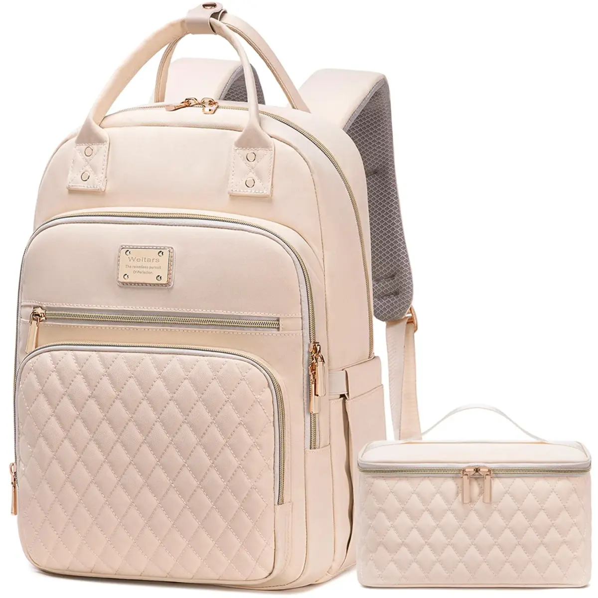 Weitars Insulated Lunch Backpack for Women with 15.6 Inch Laptop Compartment & Trolley Sleeve | Beige, 20L (12"W x 9"D x 17"H) - main product image