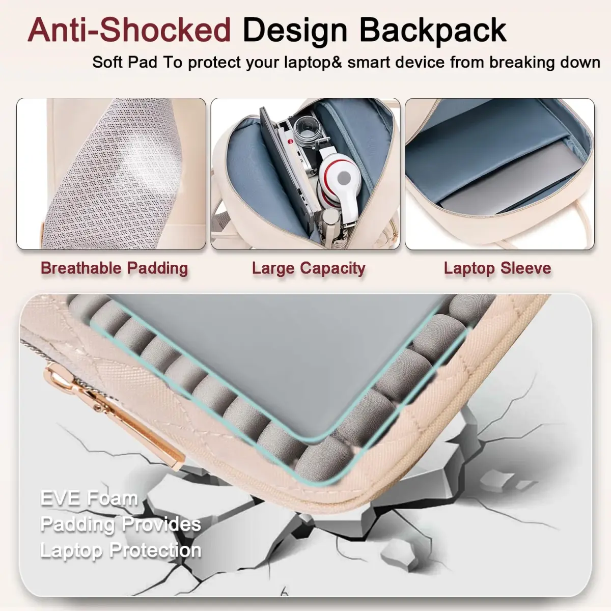 Weitars Insulated Lunch Backpack for Women with 15.6 Inch Laptop Compartment & Trolley Sleeve | Beige, 20L (12"W x 9"D x 17"H) - view 5