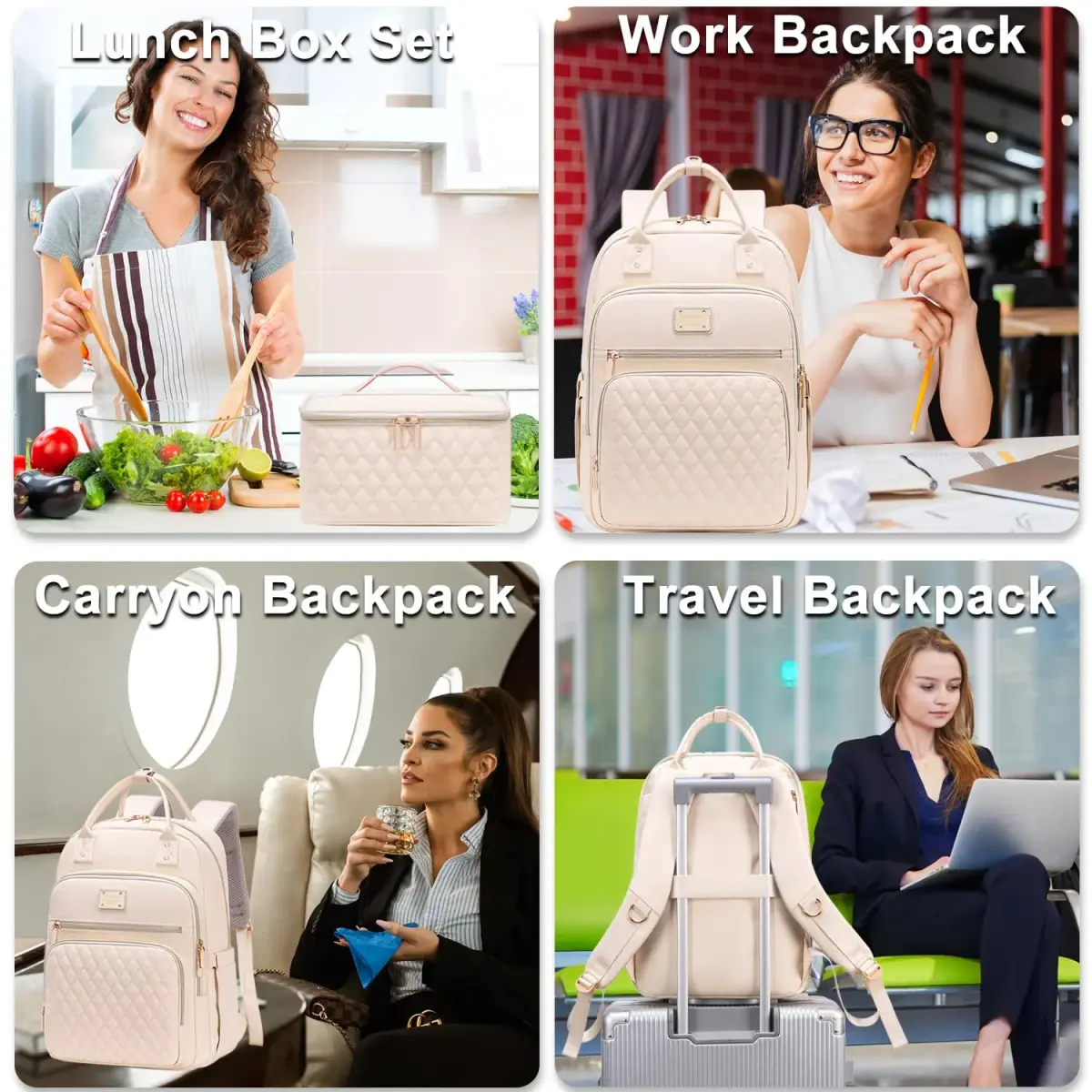 Weitars Insulated Lunch Backpack for Women with 15.6 Inch Laptop Compartment & Trolley Sleeve | Beige, 20L (12"W x 9"D x 17"H) - view 7