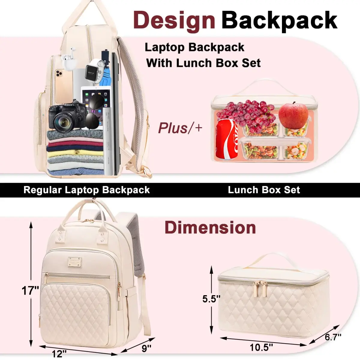 Weitars Insulated Lunch Backpack for Women with 15.6 Inch Laptop Compartment & Trolley Sleeve | Beige, 20L (12"W x 9"D x 17"H) - view 4