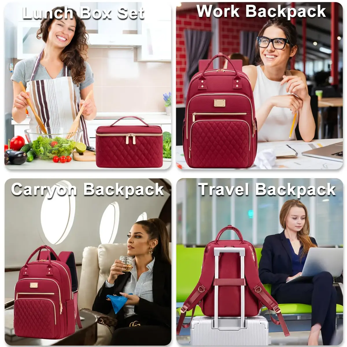 Weitars Laptop Backpack Cooler with Insulated Lunch Bag, 15.6 Inch Laptop Compartment, Wine Red | Water-Resistant Polyester Travel Backpack - view 7