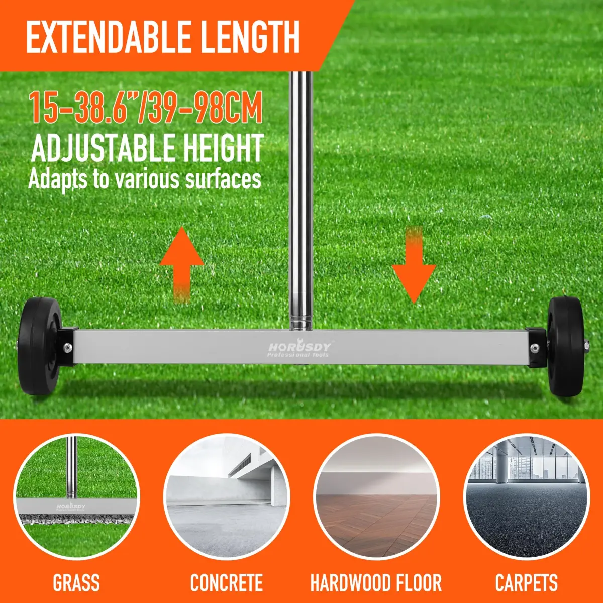 HORUSDY 17-Inch Rolling Magnetic Sweeper with Wheels, 4 kg (8.8 lb) Capacity | Adjustable Handle - view 5