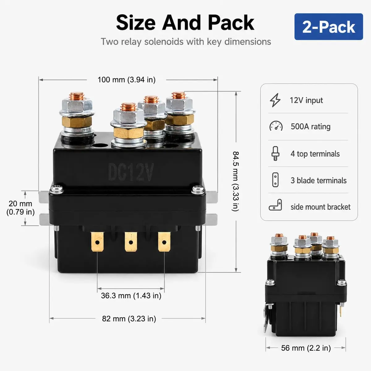 QWORK 12V 500A Solenoid Relay 2 Pack | Heavy Duty Winch Contactor for ATV/UTV - view 6