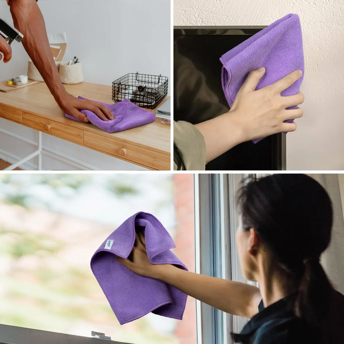 MR.SIGA Microfiber Cleaning Cloths, Streak Free Microfiber Towels, 12 Pack, 32x32cm (12.6x12.6 inches) - view 3