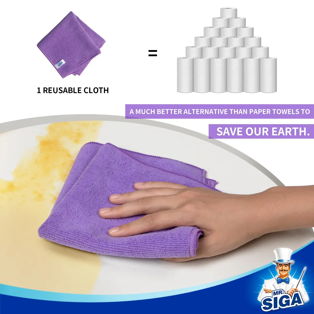 MR.SIGA Microfiber Cleaning Cloths, Streak Free Microfiber Towels, 12 Pack, 32x32cm (12.6x12.6 inches) - view 4