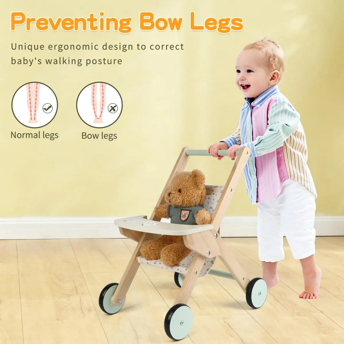 Canuan Wooden Baby Walker Doll Stroller with Butterfly Theme | 12-36 Months - view 5