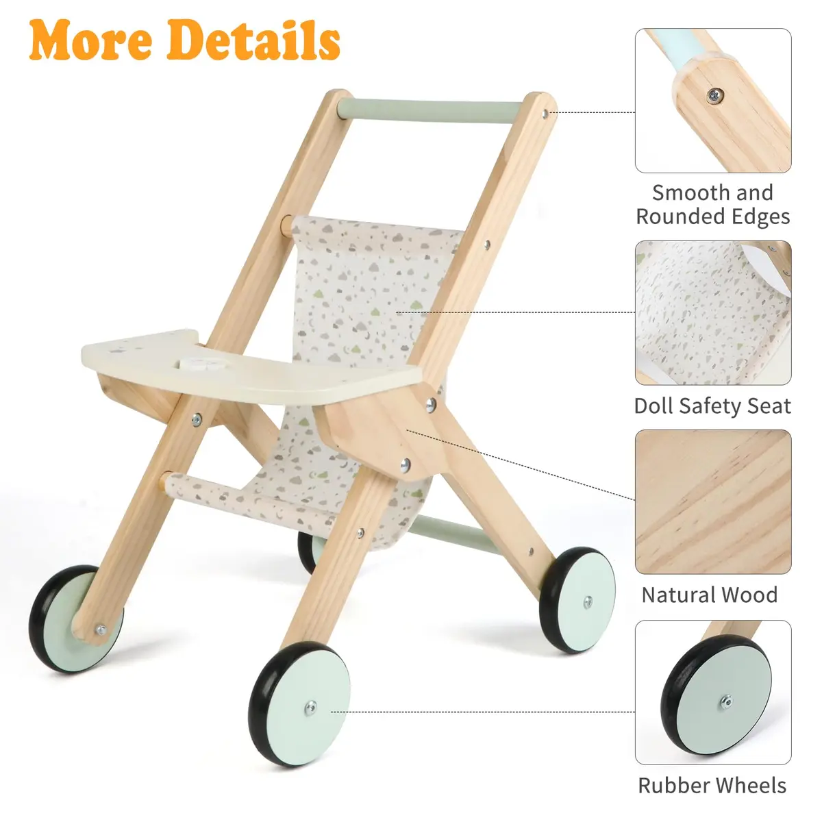 Canuan Wooden Baby Walker Doll Stroller with Butterfly Theme | 12-36 Months - view 6