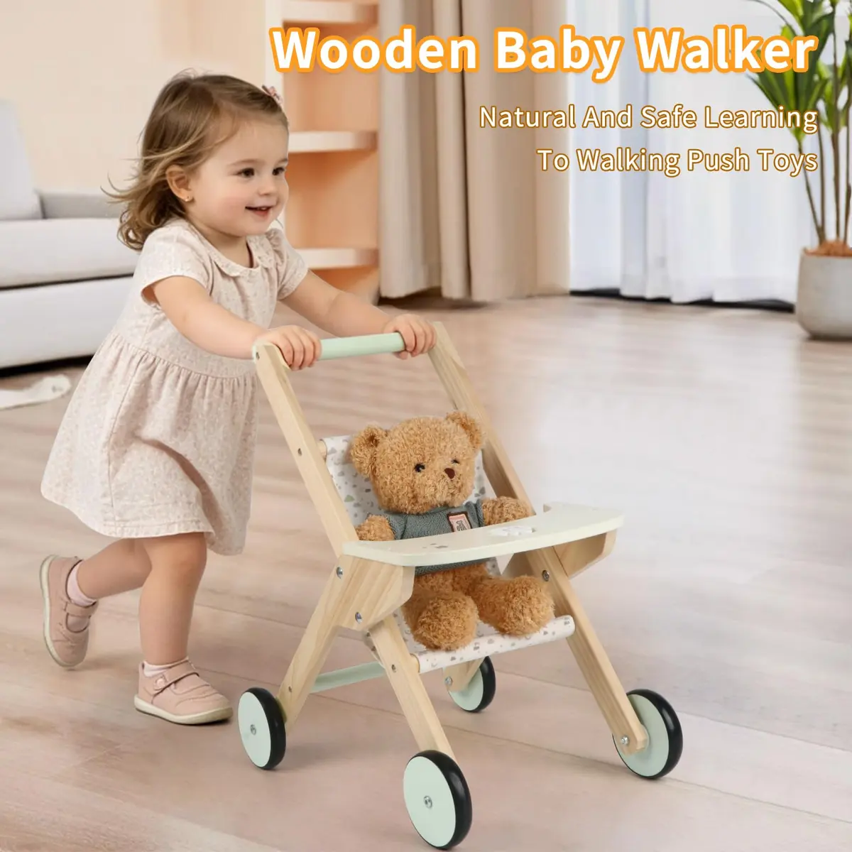 Canuan Wooden Baby Walker Doll Stroller with Butterfly Theme | 12-36 Months - view 2
