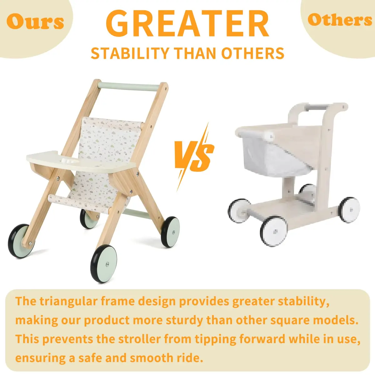 Canuan Wooden Baby Walker Doll Stroller with Butterfly Theme | 12-36 Months - view 3