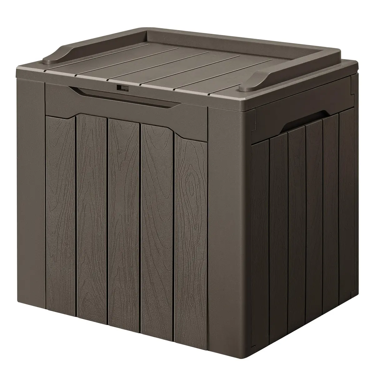 GUNJI 30 Gallon Small Deck Box Waterproof Resin Storage Box Lockable Brown | Outdoor Patio Furniture - main product image