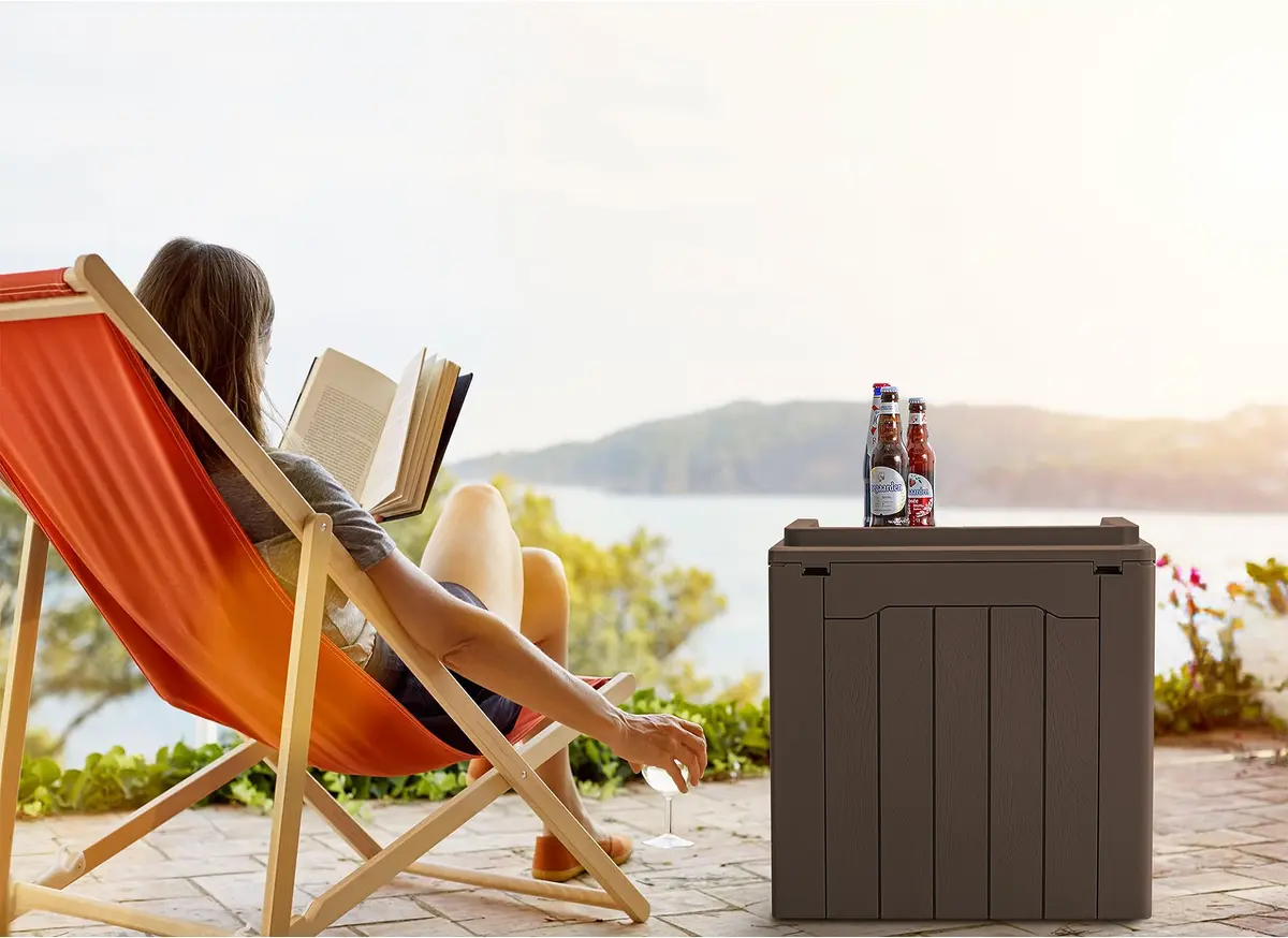 GUNJI 30 Gallon Small Deck Box Waterproof Resin Storage Box Lockable Brown | Outdoor Patio Furniture - view 7